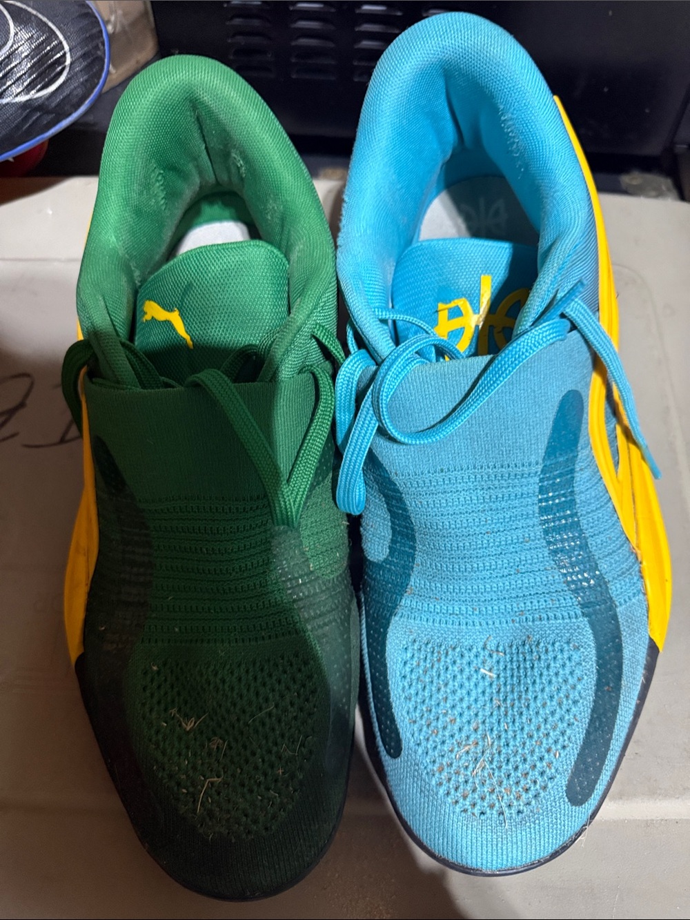 Puma Men's Asymmetric Green & Blue Sneakers with Yellow Stripe